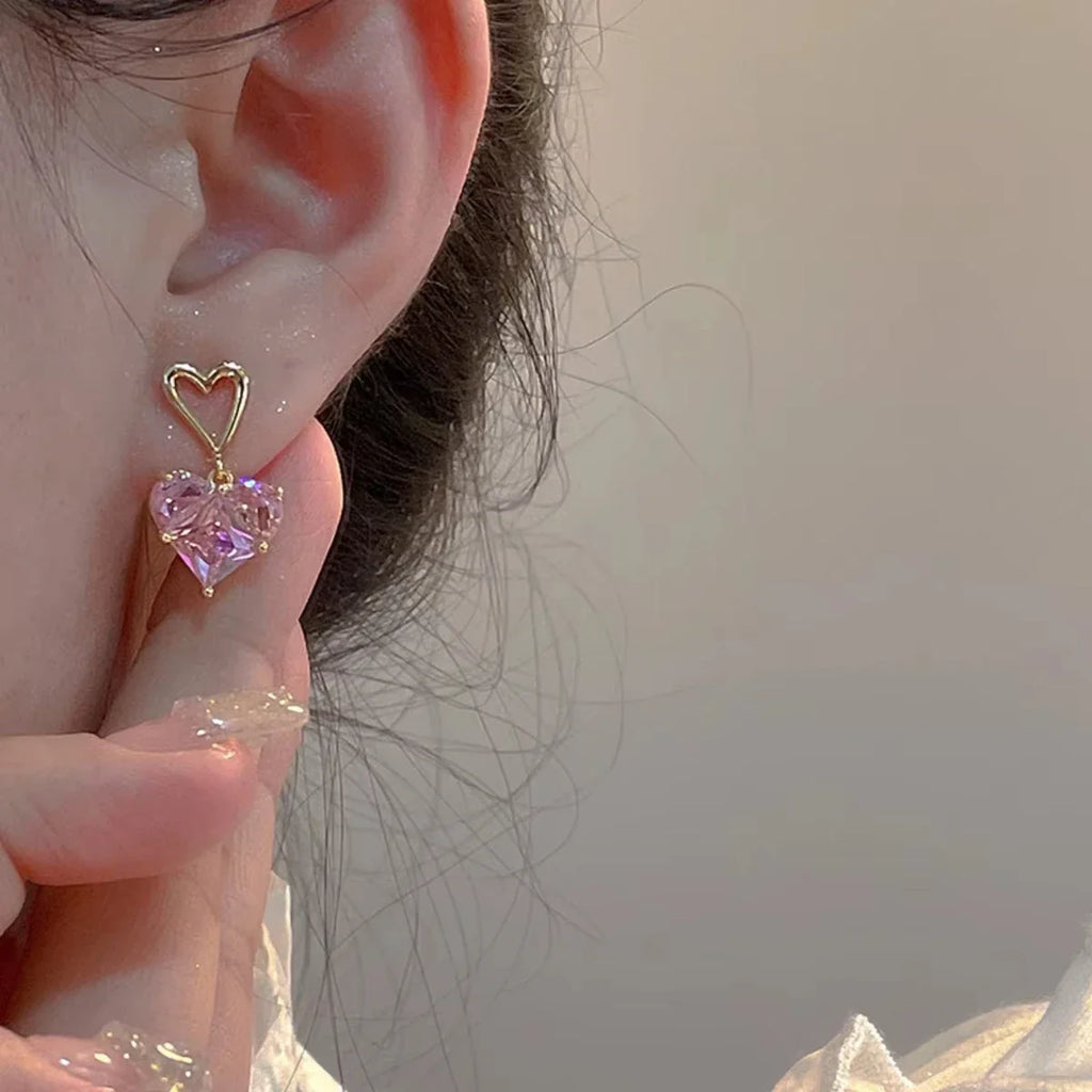 3pcs Trendy Y2k Heart-shaped Zircon Pink Crystal Pendant Earrings Necklaces Set for Women Heart Elegant Exquisite Party Jewelr Vera Lux