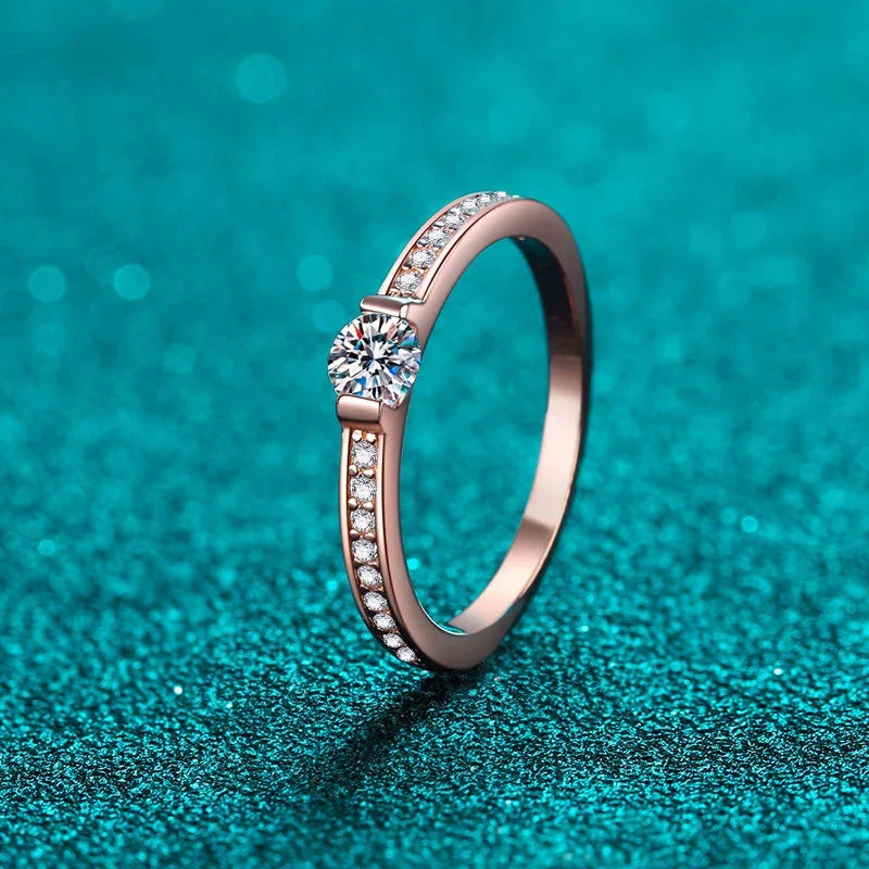 NeeTim 0.3ct D Color Moissanite Eternity Band Ring 925 Sterling Silver with Rose Gold Plated Wedding Rings For Women Jewelry Vera Lux
