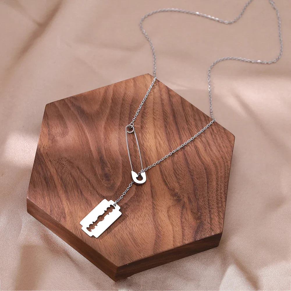 Stainless Steel Necklaces Paperclip Design Gothic Hip Hop Blade Pendants Chains Choker Necklace For Women Jewelry Vera Lux