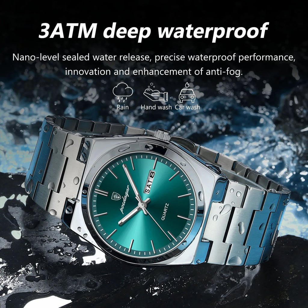 POEDAGAR Luxury Sport Quartz Man Wristwatch Waterproof Luminous Date Week Men Watches Stainless Steel Men's Watch Male Reloj+box Vera Lux