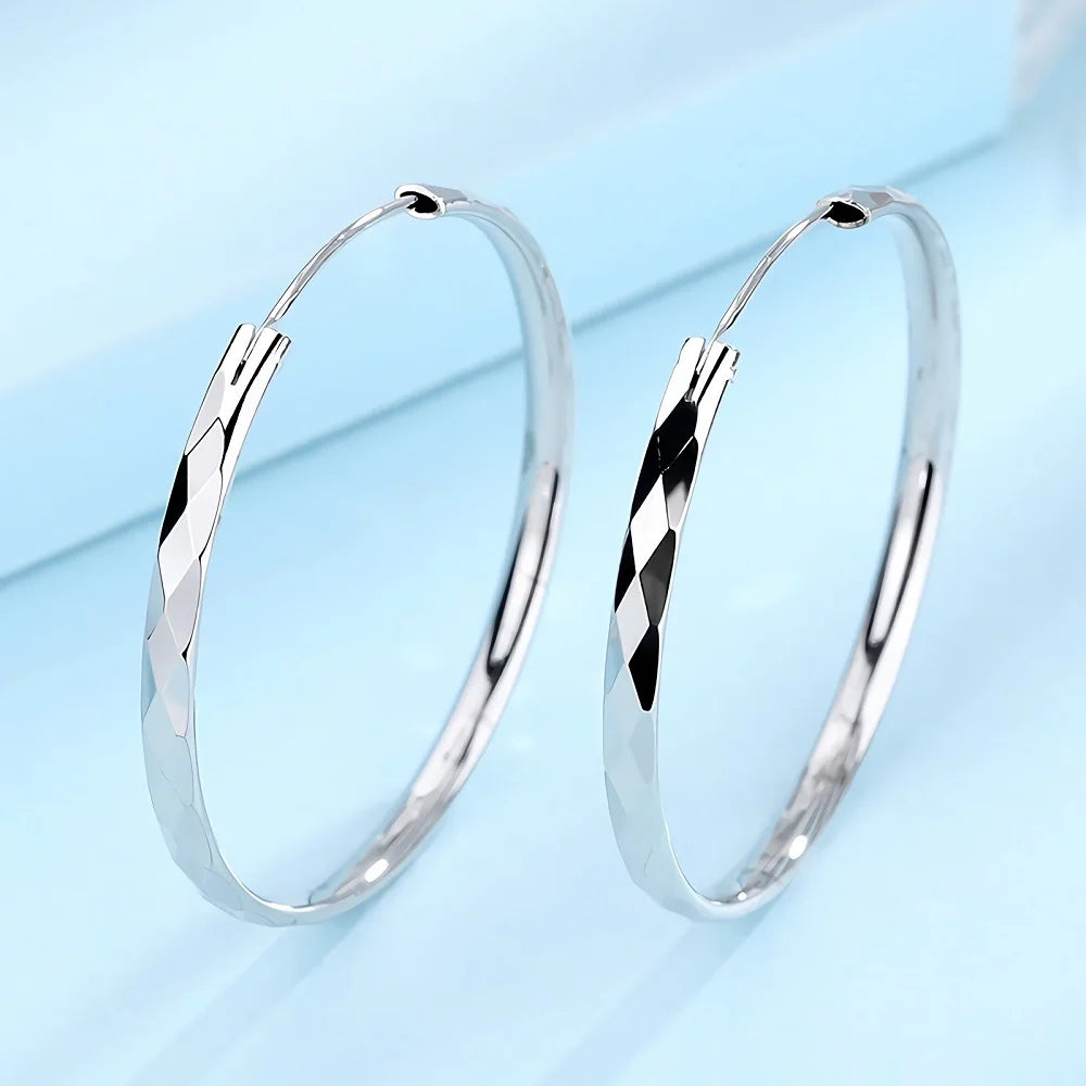 Fine 925 Sterling Silver Luxury 5CM Big Circle Hoop Earrings for Women Charms Original Designer Party Wedding Jewelry Gifts Vera Lux