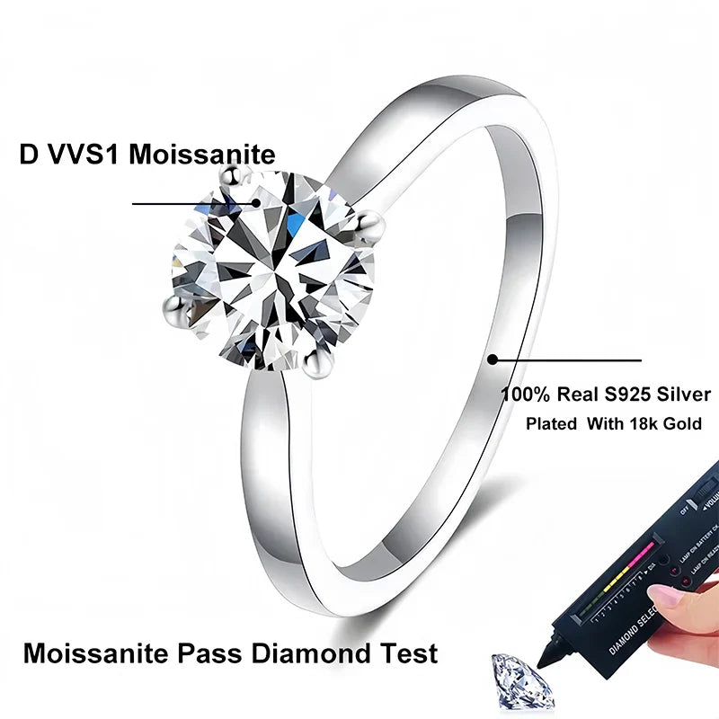NeeTim 2ct Moissanite Engagement Ring for Women S925 Sterling Silver with Gold Plated Lab Diamond Promise Wedding Band Jewelry Vera Lux