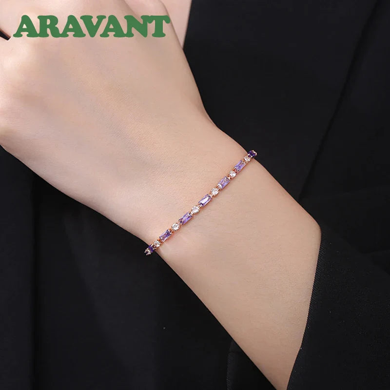 Aravant 925 Silver 18K Gold Amethyst Bracelet Chain For Women Fashion Jewelry Vera Lux