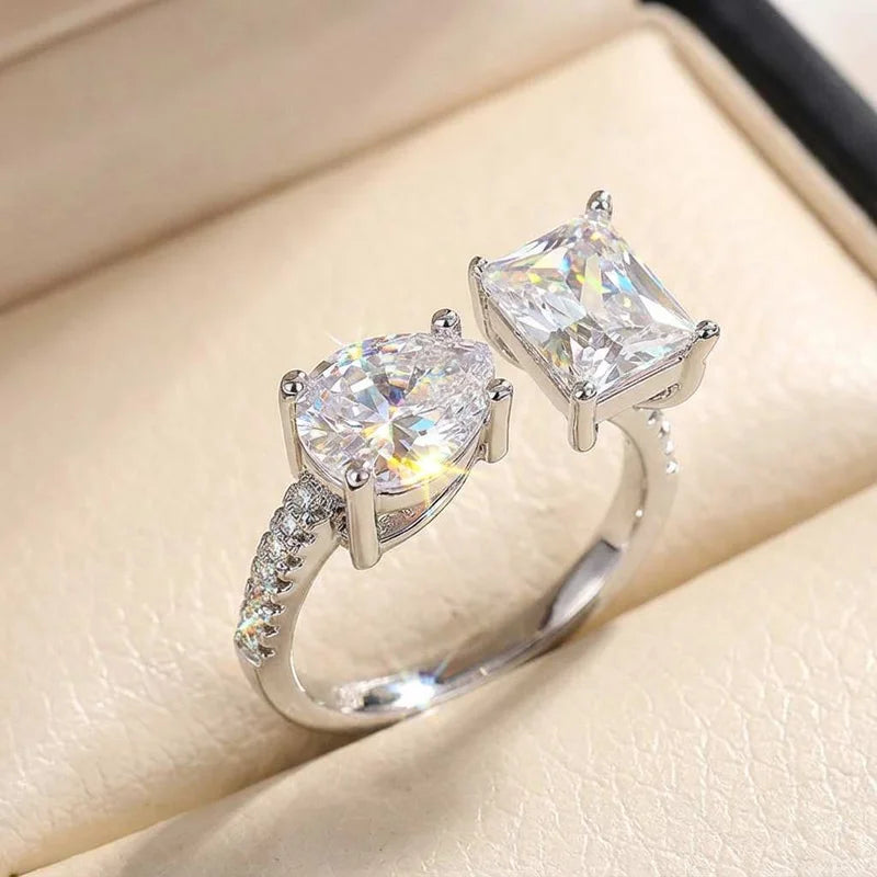 Hot New 925 Sterling Silver Pear Cut Emerald cut Simulated Diamond Wedding Party Vintage Adjustable  Ring Fine Jewelry Gifts Vera Lux