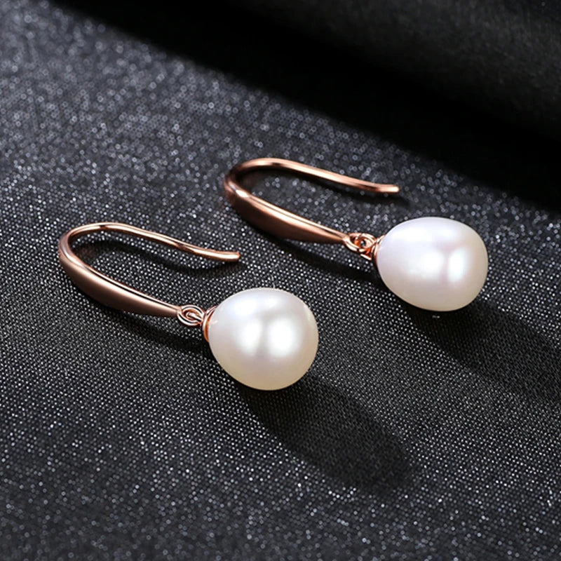 925 Sterling Silver Rose Gold Drop Earrings For Women Freshwater Pearl Earrings Wedding Jewelry White Pink Purple Vera Lux