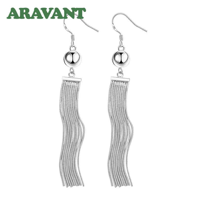 Aravant 925 Silver Bead Long Drop Earring For Women Fashion Wedding Jewelry Vera Lux