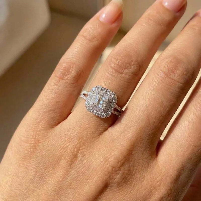 925 Sterling Silve Fashion Square Flashing Ring Geometric Luxury Inlaid AAA Cubic Zirconia Wedding Accessories Women Jewelry Vera Lux