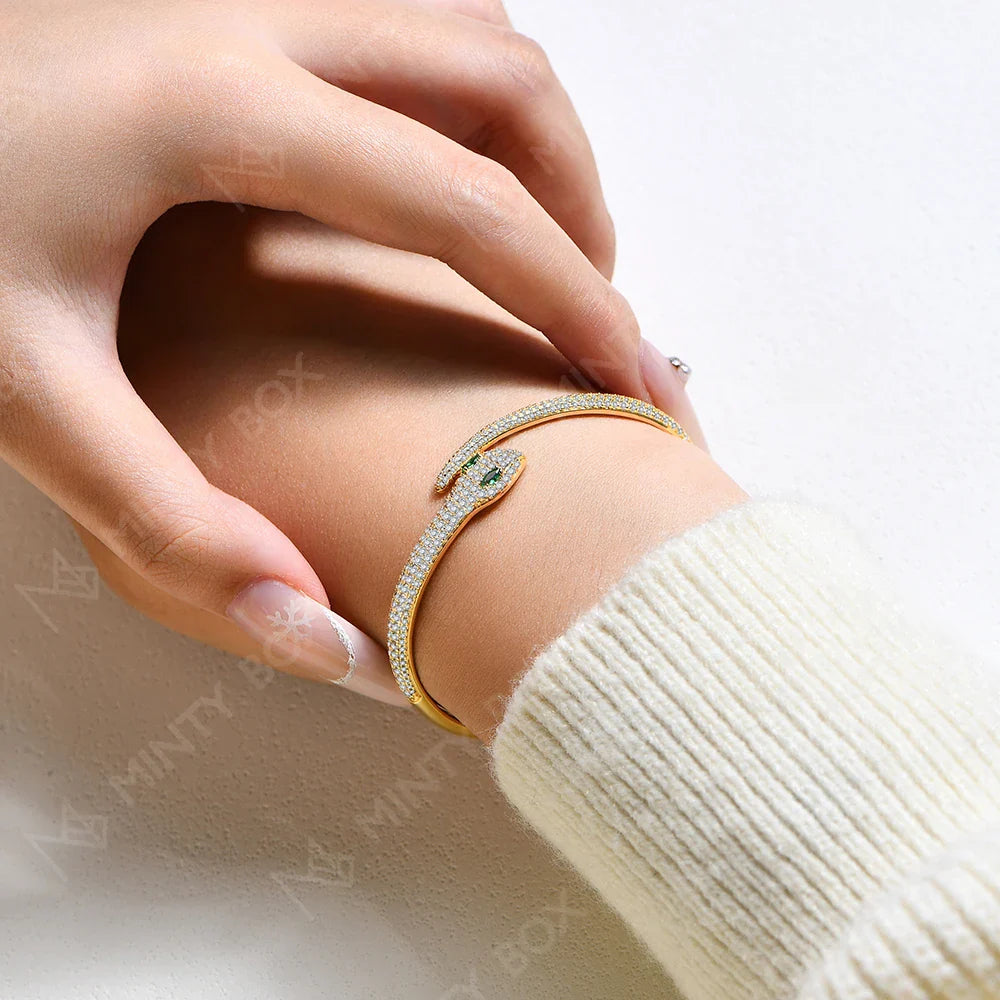 MINTYBOX Snake S925 Silver Moissanite Bracelets for Women Lab Diamond 16-19cm 18k Gold Plated Wedding Luxury Fine Jewelry Gift Vera Lux