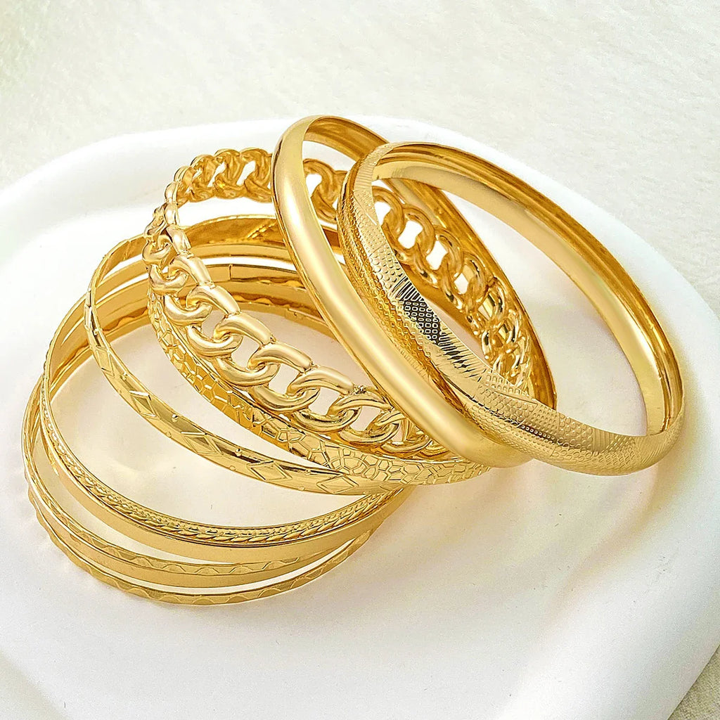 Ten Piece Set Of Stylish Bohemian Folk Retro Wide-Face Gold And Silver Color Wedding Banquet Bracelet Jewelry Vera Lux