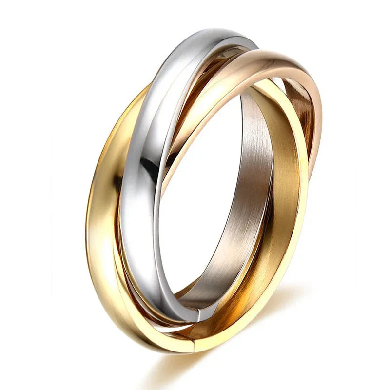 Stainless Steel Interlocked Triple Ring for Women Multi Color Wedding Band Bague Three in One Vera Lux