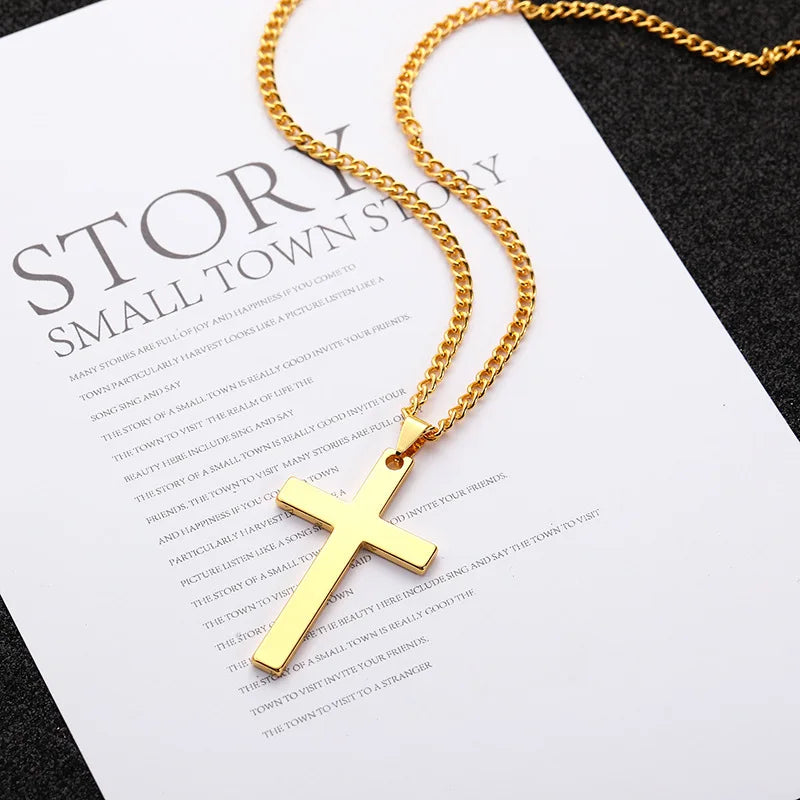 1pcs Solid Color Cross Necklace Pendant Stainless Steel Trendy Minimalist Cross Prayer Jewelry Hip Hop Punk Style Vera Lux