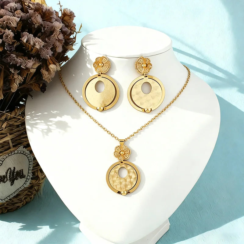 African Gold Color Women Necklace and Earrings Trend Dubai Flower Hollow Out Jewelry Set Gift For Party Wedding Daily Accessorie Vera Lux