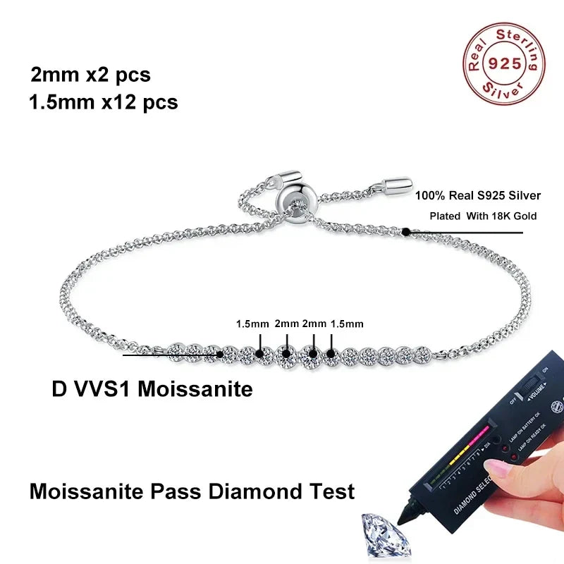NeeTim Full D VVS1 Moissanite Bracelets for Women S925 Sterling Silver Lab Diamond Bracelet Wedding Birthday Party Jewelry Gift Vera Lux