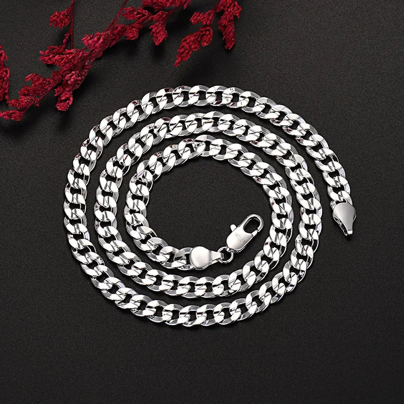 Hot high quality 925 Sterling silver charm 7MM Chain bracelets neckalces jewelry set for man women fashion Party wedding gifts Vera Lux