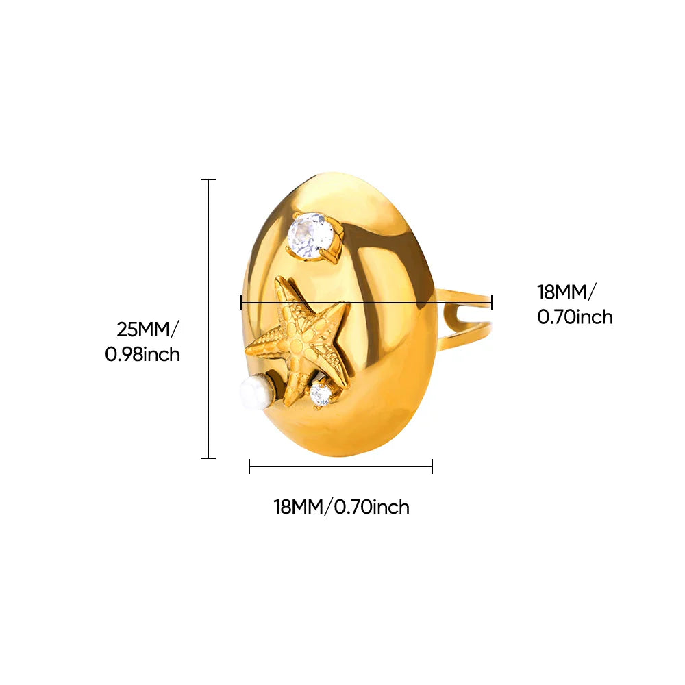 2025 Freshwater Anillos Stainless Steel Pearl Starfish Shell Rings For Women Punk Gold Color Vintage Waterproof Beach Jewelry Vera Lux