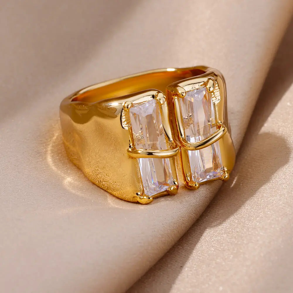 Geometric Zircon Open Ring for Women Stainless Steel Luxury Rhinestone Crystal Ring 2023 New Wedding Jewelry anillos Vera Lux