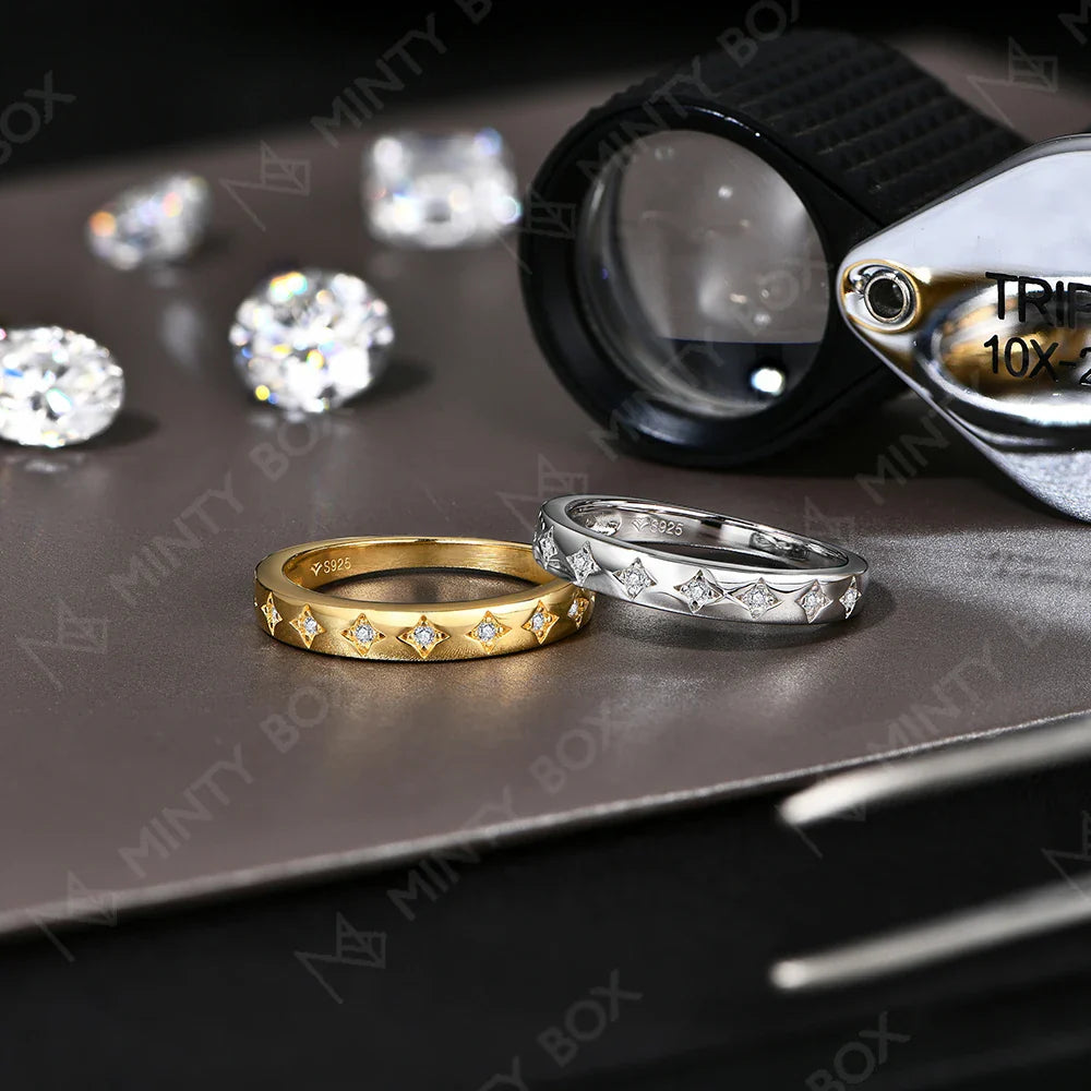 MINTYBOX Stars S925 Silver Moissanite Wedding Band Rings for Women Lab Diamond Engagement Ring 18K Plated Fine Jewelry Vera Lux