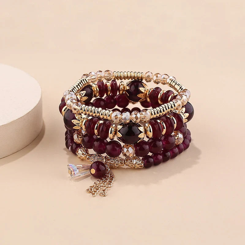 4Pcs New Tassel Charm Beads Bracelet Set For Women Colorful   Glass Beaded Chain Bangle Female Bohemian Jewelry Vera Lux