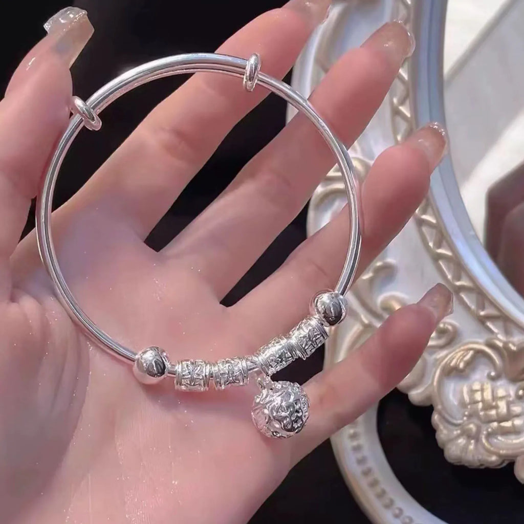 Fine Silver Color Hollow Bells Ball Bangles Adjustable Bracelets for Women Fashion Holiday Gifts Party Wedding Jewelry Vera Lux