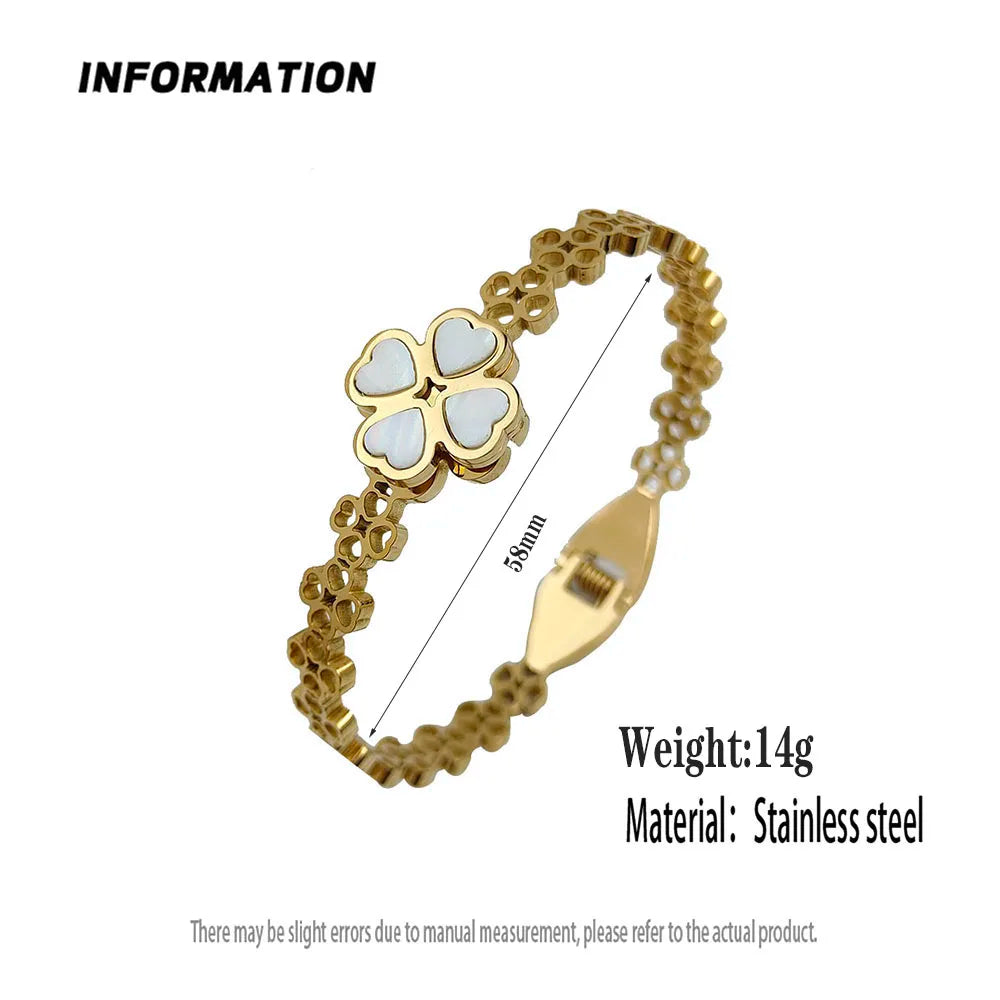 New four-leaf clover white shell stainless steel gold-plated bracelet 18K, high quality waterproof couple bracelet, wife gift Vera Lux