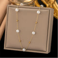 2 Pcs Exquisite Gold Color Bohemian Jewelry Set for Women Fashion Pearl Cross Pendant Necklace Bracelet Set Casual Jewelry Gifts Vera Lux