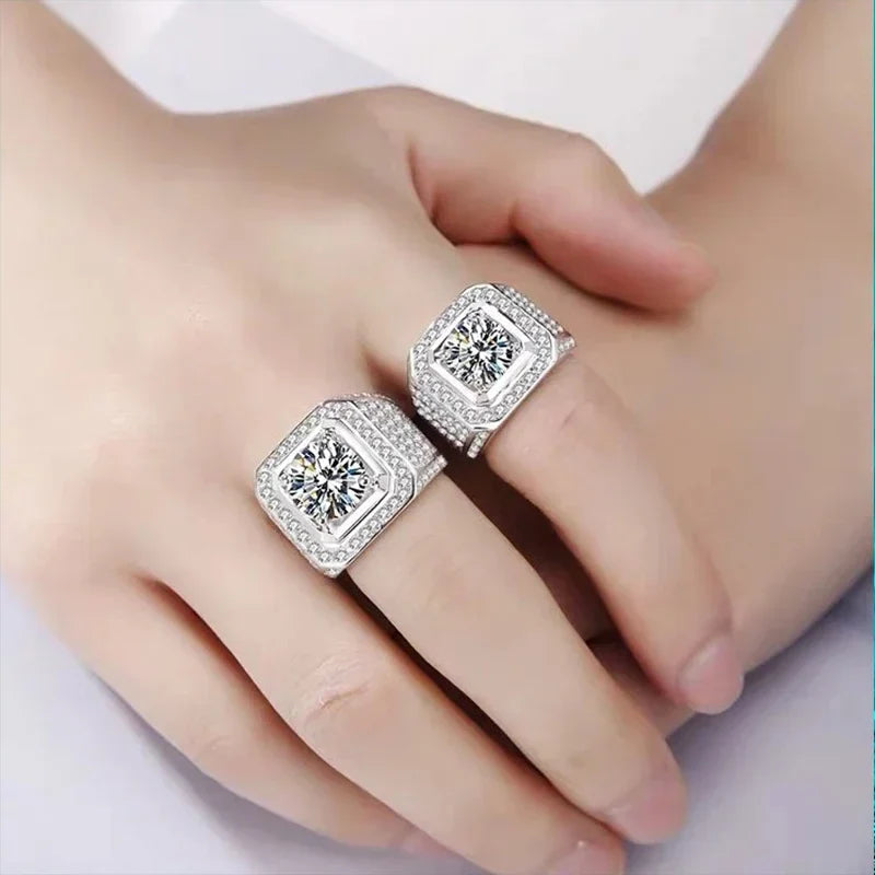 NeeTim D Color 10 Carat Moissanite Ring for Men S925 Sterling Silver Plated with White Gold Luxury Man Wedding Ring Fine Jewelry Vera Lux