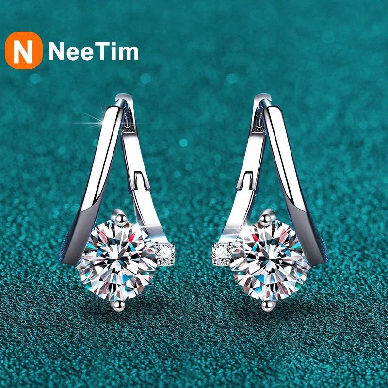NeeTim 1 Carat Moissanite Earrings For Women 925 Sterling Silver Ear Stud Hoops Diamond  Engagement Wedding Fine Jewelry Gift Vera Lux