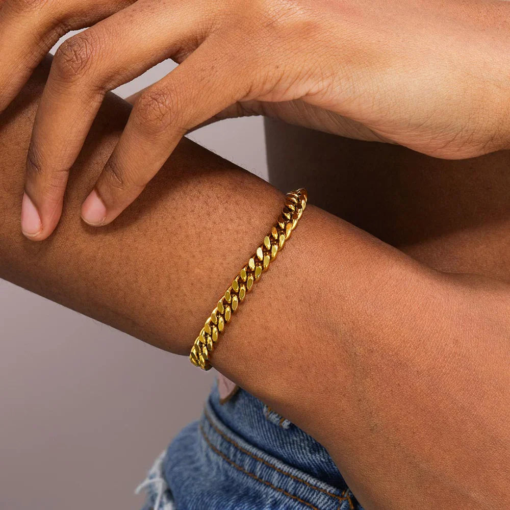 Stainless Steel Chain Bracelet Women, 3mm to 9mm Curb Cuban Chain Bangle Gold Color Unisex Wrist Stackable Jewelry Vera Lux