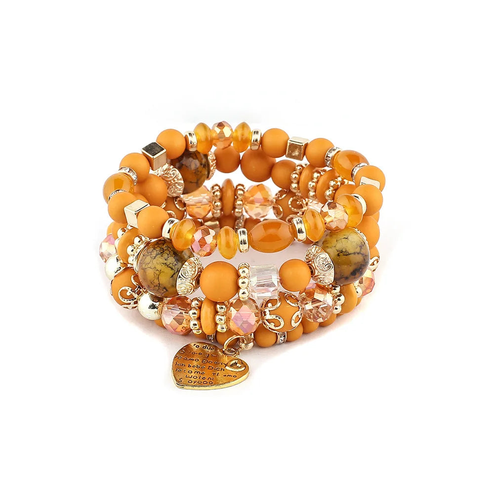4Pcs/set Boho Ethnic Heart Beaded Bracelet Set For Women Handmade Crystal Beads Chain Bangle Female Bohemia Jewelry Gift Vera Lux