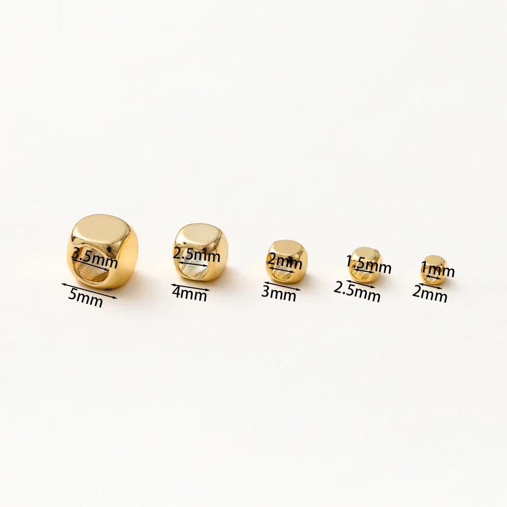 50pcs/lot 14K 18K Gold Brass Cube Square Spacer Beads Loose Charm Bead for DIY Bracelets Necklace Jewelry Making Accessories Vera Lux