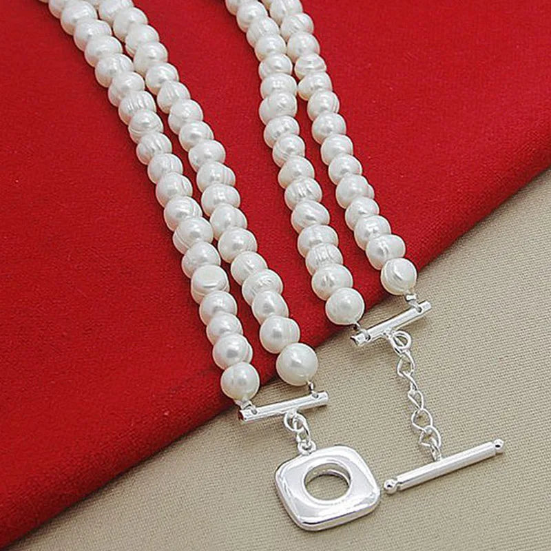 Aravant 925 Silver Double Layered Pearl Necklace Chains For Women Wedding Fashion Jewelry Vera Lux