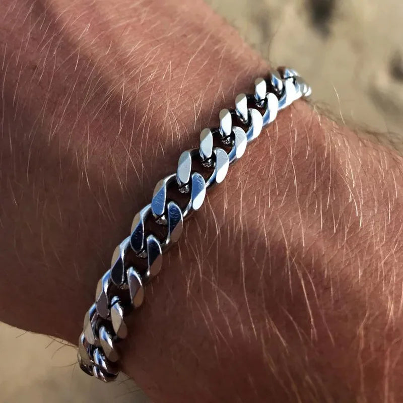 New Trendy Cuban Chain Men Bracelet Classic Stainless Steel Silver Color Width Chain Bracelet For Women Fashion Jewelry Gifts Vera Lux