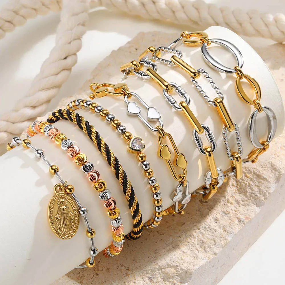 Two Tone Chain Bracelet for Women, Chunky Mixed Metal Link, Stainless Steel Waterproof Jewelry, Stylish Adjustable Wristband Vera Lux