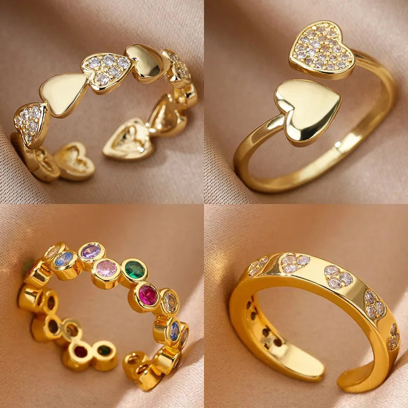 Zircon Geometric Heart Rings For Women Stainless Steel Gold Color Wedding Ring Luxury Aesthetic Jewlery Couple Gift 2025 Vera Lux