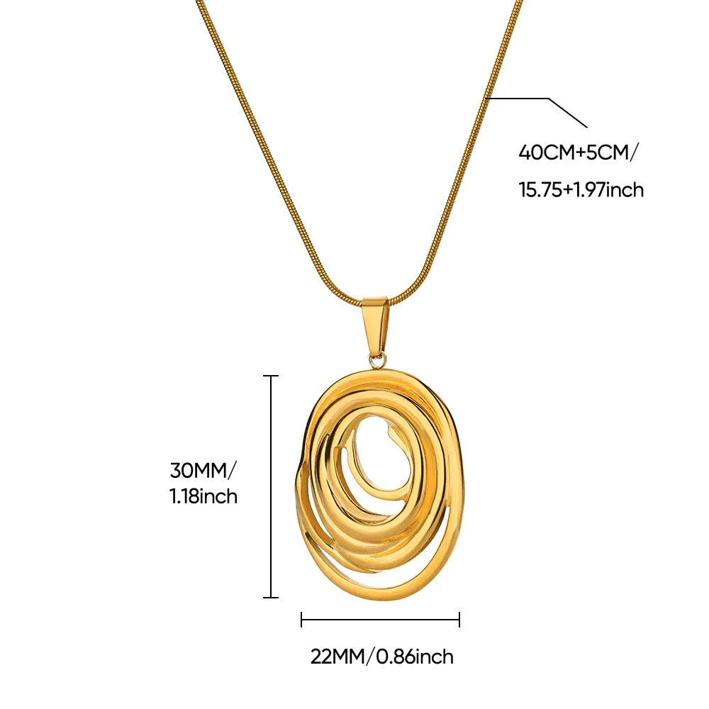 Hollow Geometric Oval Necklaces For Women Stainless Steel Gold Color Oval Pendant Necklace Party Christmas Jewelry Gift Femme Vera Lux