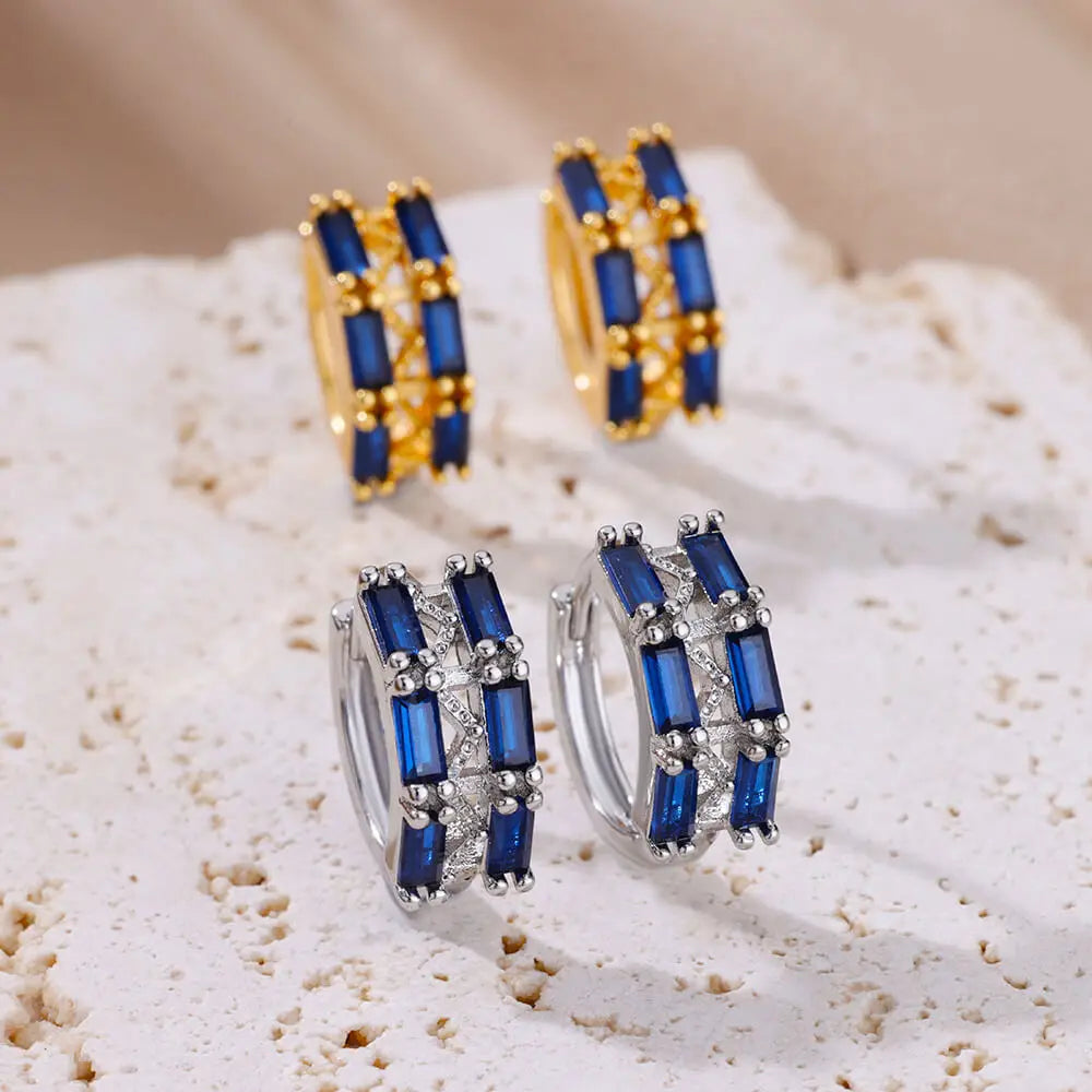 Luxury Blue Zircon Earrings For Women Stainless Steel Earrings 2024 Trending New Design Goth Jewelry aretes mujer Vera Lux