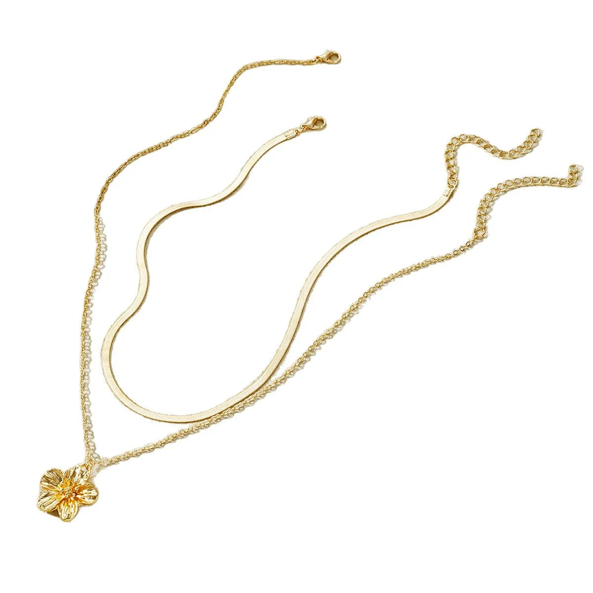 Stainless Steel Golden Flower Pendant Double layer Necklace Flat Snake Chain Lady New Waterproof Fashion Jewelry Vera Lux