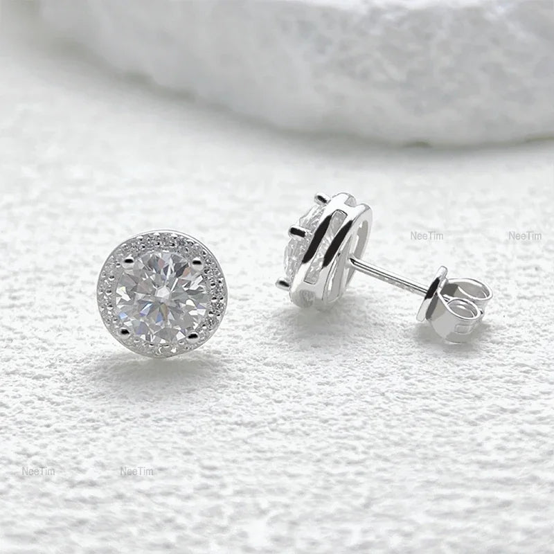 NeeTim 0.5-2CT Moissanite Stud Earrings for Women Sparkling Lab Diamond Sterling Silver S925 Wedding Party Jewelry Certified Vera Lux