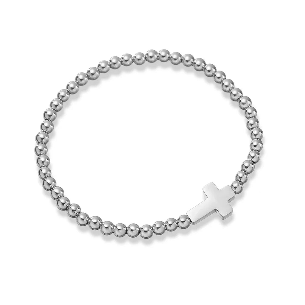 NEWBUY High Quality Non-Fading Stainless Steel Jewelry Silver/Gold Color Beads Cross Charm Bracelets For Women Men Vera Lux