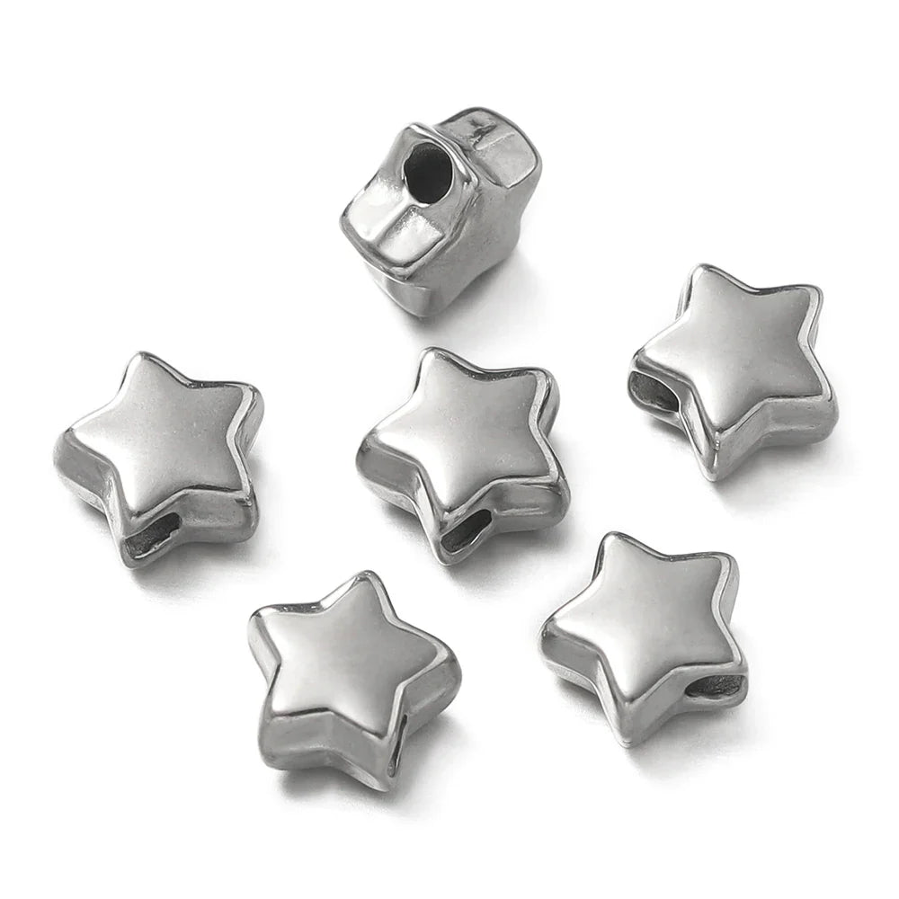 10Pcs/Pack Stainless Steel Various Shape Gold Steel Color Texture Spacer Beads for DIY Bracelet Jewelry Making Accessories Vera Lux