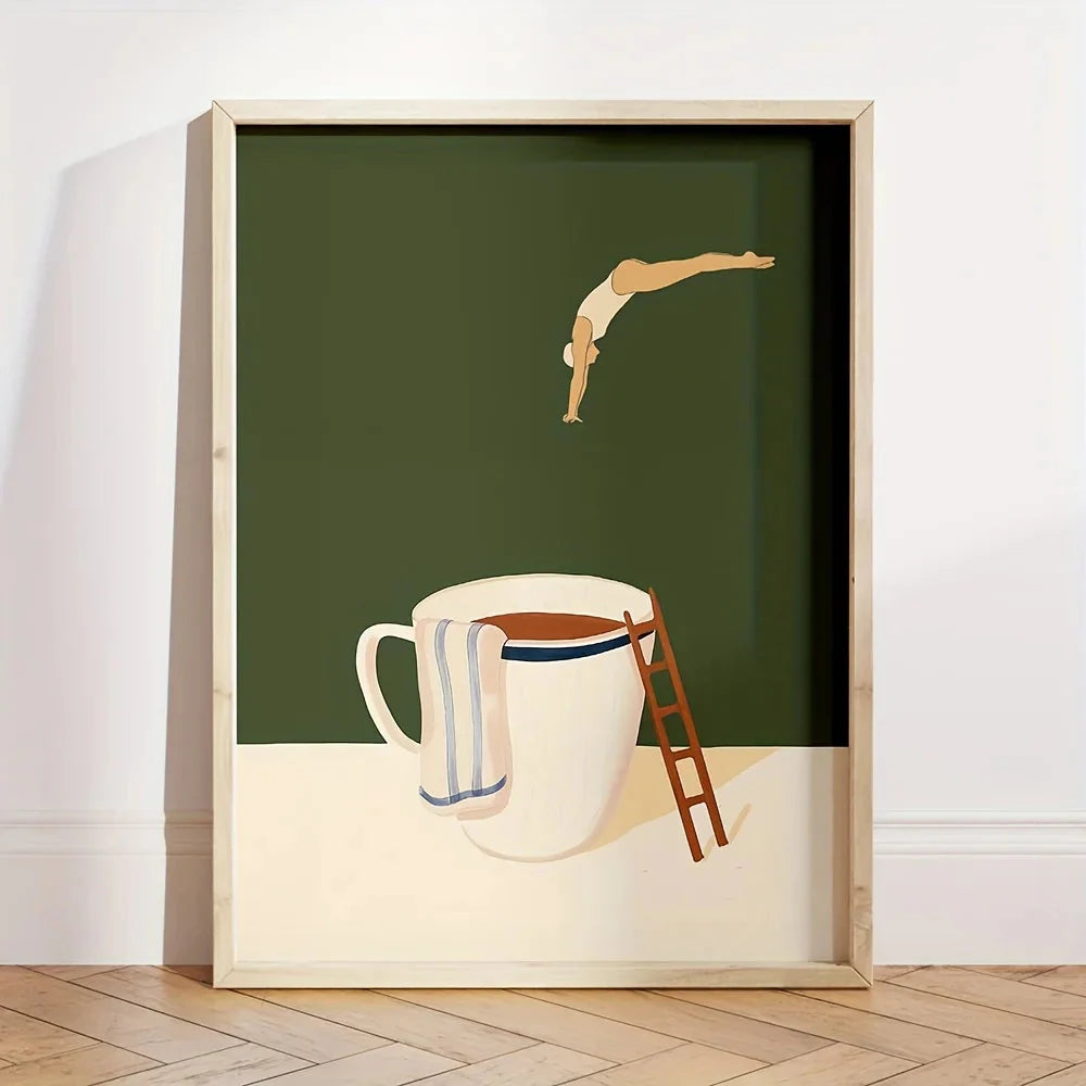 Retro Coffee Diving Poster Canvas Wall Art | Good Morning Coffee Print Econic Blanks