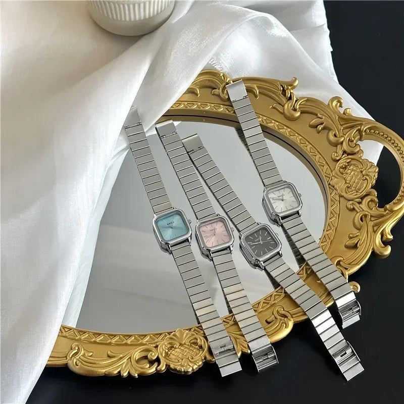 New Brand Steel Band Square Quartz Watch Retro Minimalist Temperament Small Dial Watch Female Student Wristwatch Dropshipping Vera Lux