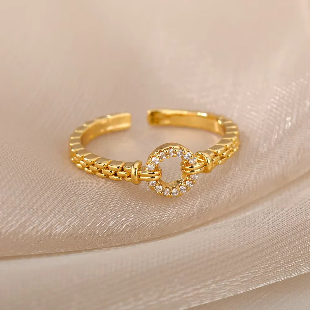 Anillos Gold Color Cubic Zirconia Chic Rings For Women 2025 Punk Elegant Wedding Party Aesthetic Stainless Steel Ring Jewelry Vera Lux