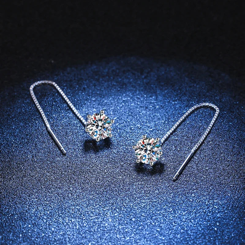 NeeTim 1CT Moissanite Earrings S925 Sterling Silver Plated with White Gold Ear Wire Line Drop Earring Hoop Wedding Fine Jewelry Vera Lux
