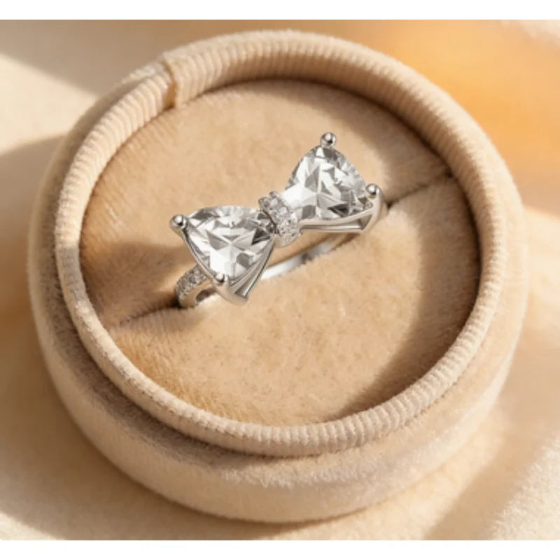 925 Sterling Silver Personality Multi-colored CZ Bow Rings for Women Bride Wedding Party Finger ring Nice Gift Fashion Jewelry Vera Lux