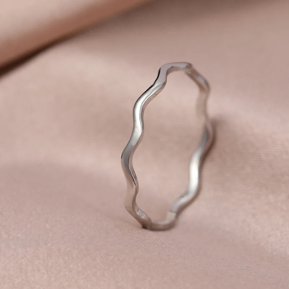 DOTIFI Stainless Steel Ring Minimalist Sea Wave Light Luxury Elegant Fashion Couple Rings For Women Jewelry Wedding Trendy Gifts Vera Lux