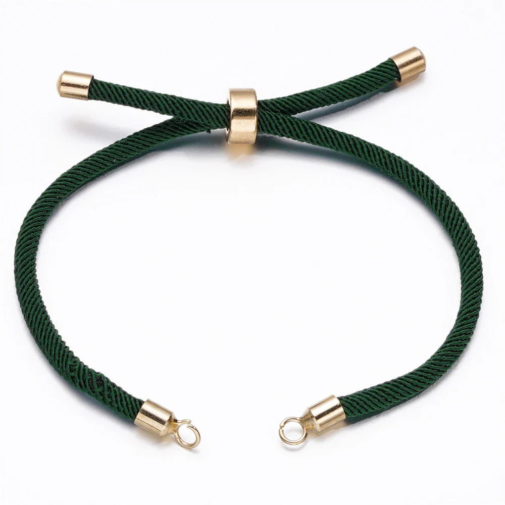 1pc Adjustable Nylon Braided Twisted Cords Slider Friendship Bracelets with Brass Cord End for Jewelry Making DIY Findings Vera Lux