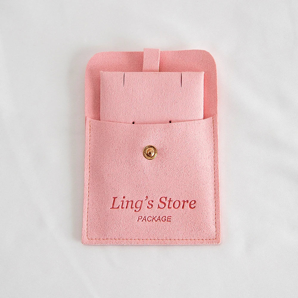 20/50/100Sets Personalized Logo Jewelry Microfiber Snap Bag 8x8cm Button Pouch Insert Luxury 6x6cm Cards Can Debossed Print Name Vera Lux