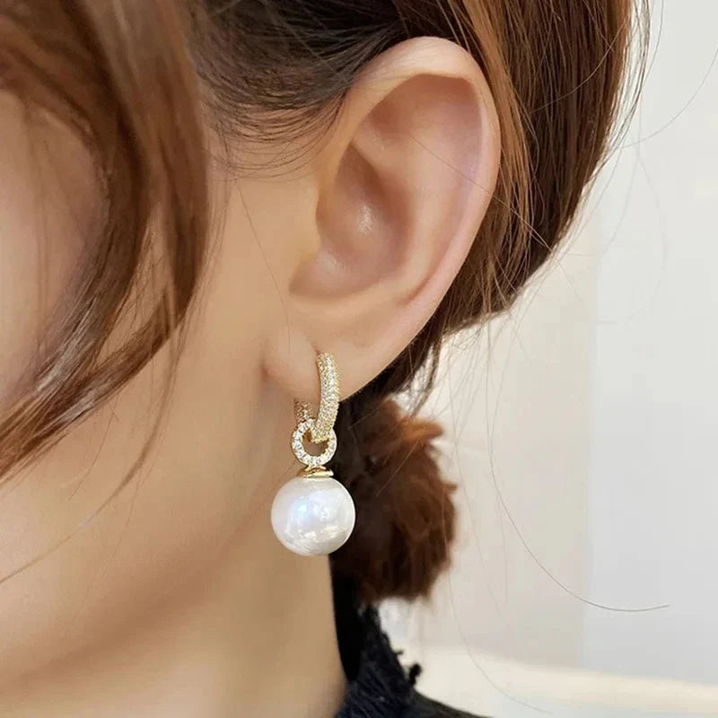 sliver-plated Pearl Zircon Earring for Women Girl Party Gift Circular Temperament Banquet Jewelry Vera Lux