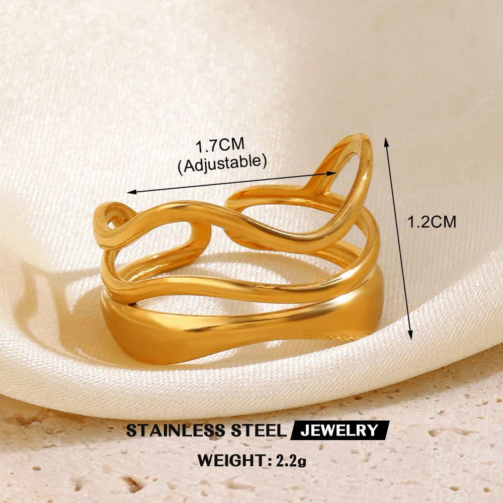 1Pc Stainless Steel Gold Color Rings For Women Waterproof Geometric Open Finger Ring Girls Fashion Daily Jewelry Accessories Vera Lux